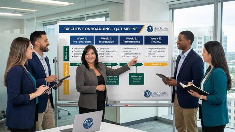 HR team coordinating executive onboarding logistics with structured timeline and milestone tracking board